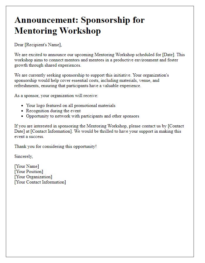 Letter template of announcement for mentoring workshop sponsorship