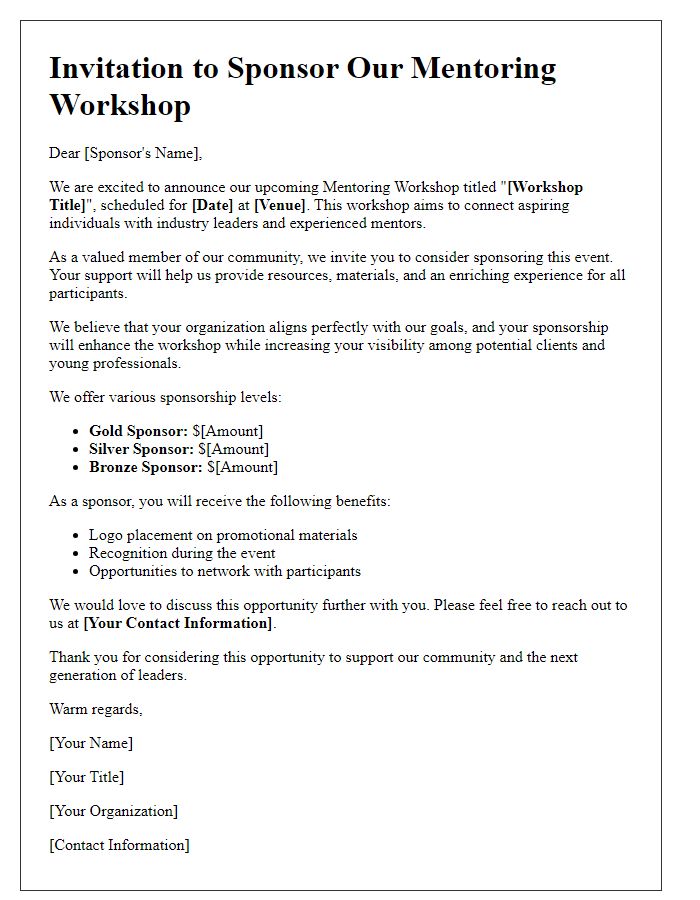 Letter template of invitation for mentoring workshop sponsorship