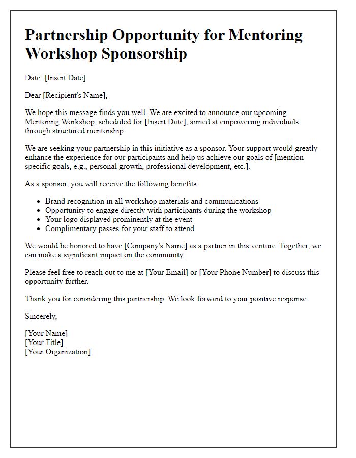 Letter template of partnership opportunity for mentoring workshop sponsorship