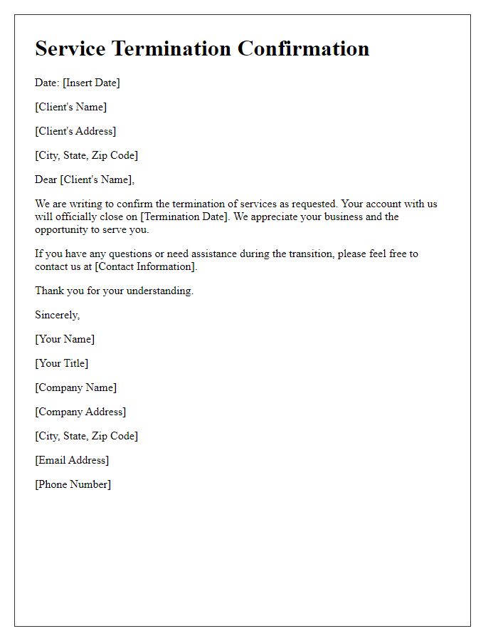 Letter template of service termination confirmation