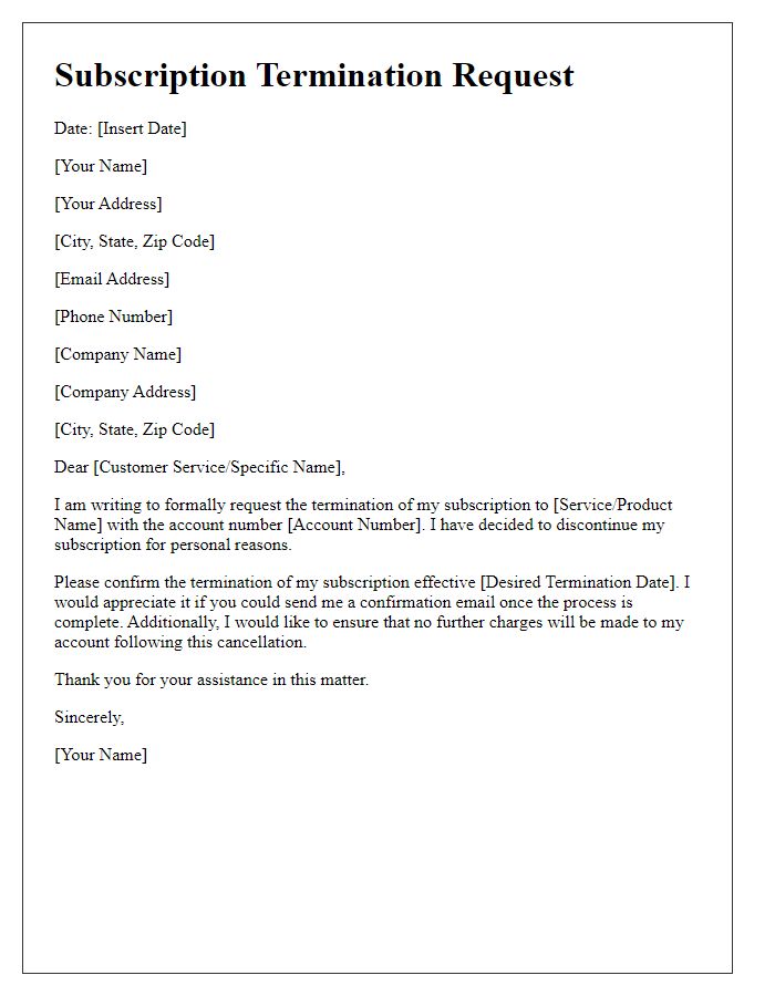 Letter template of subscription termination process