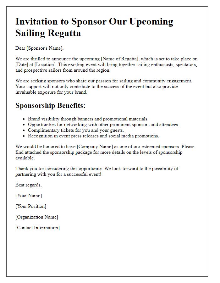 Letter template of sailing regatta sponsorship invitation