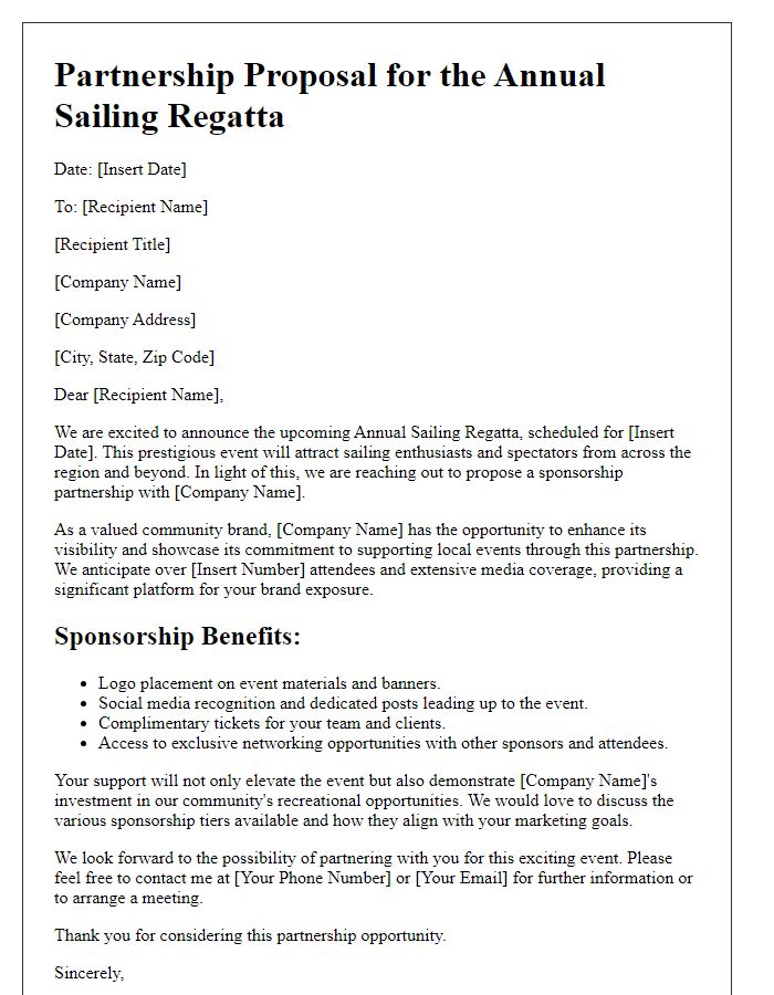 Letter template of sailing regatta sponsorship partnership