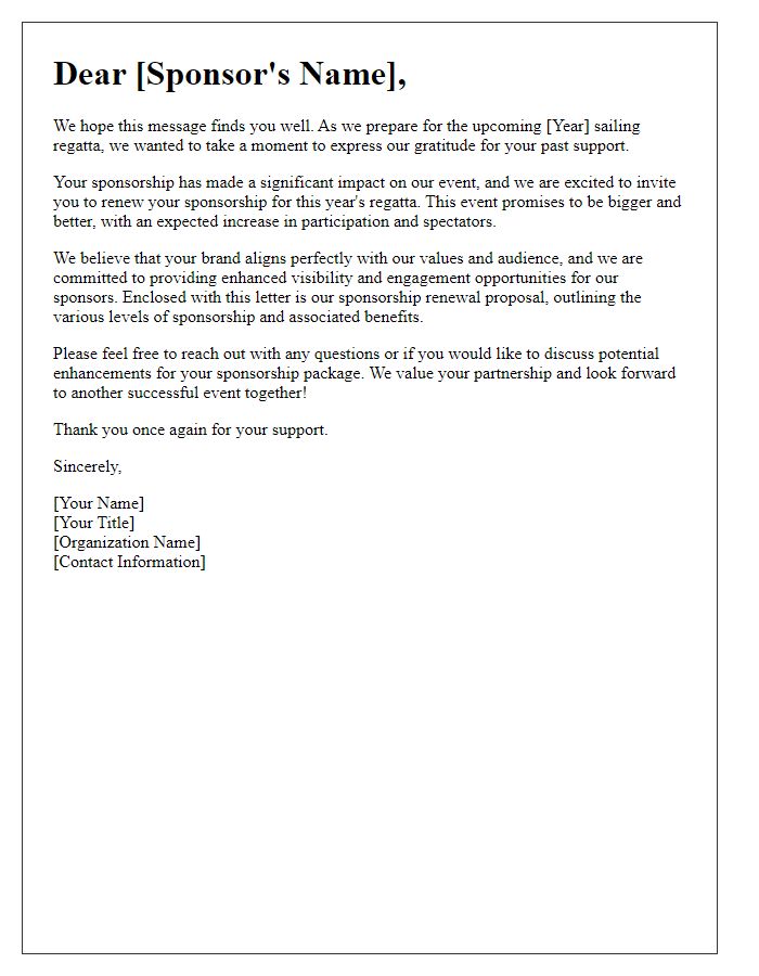 Letter template of sailing regatta sponsorship renewal