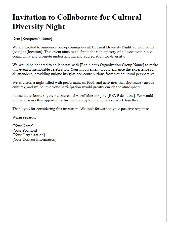 Letter template of collaboration invitation for cultural diversity night