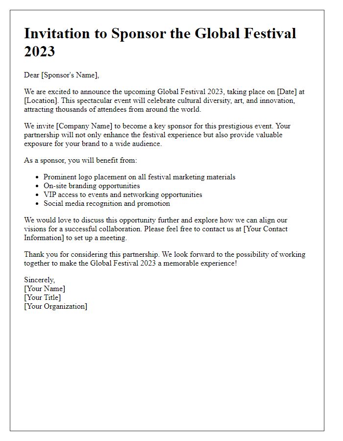 Letter template of corporate sponsorship invitation for global festival