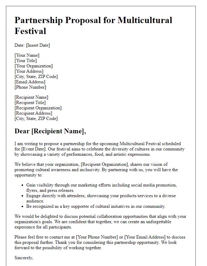 Letter template of partnership proposal for multicultural festival