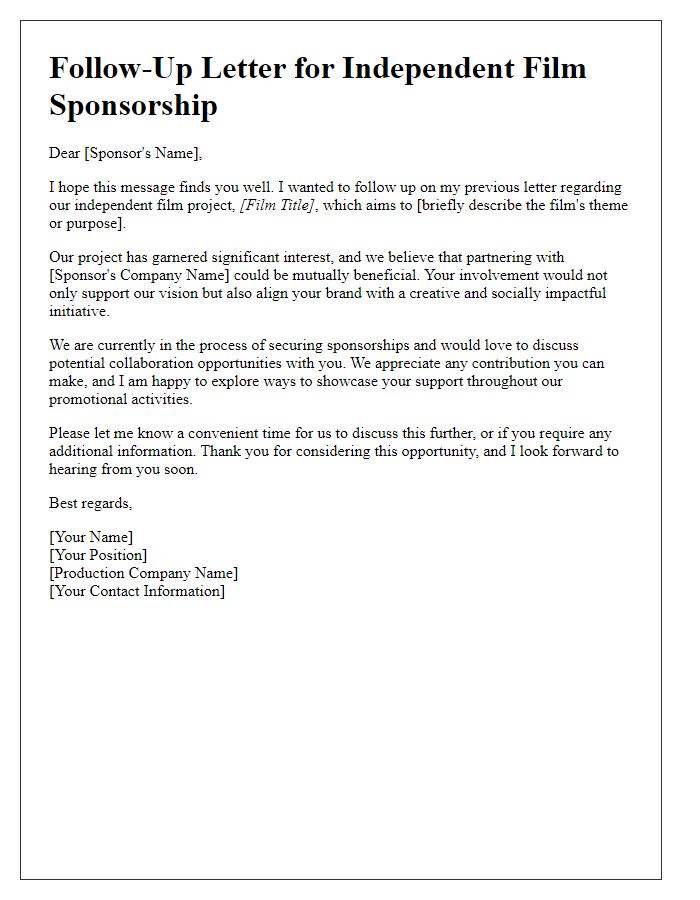 Letter template of follow-up for independent film sponsorship prospects