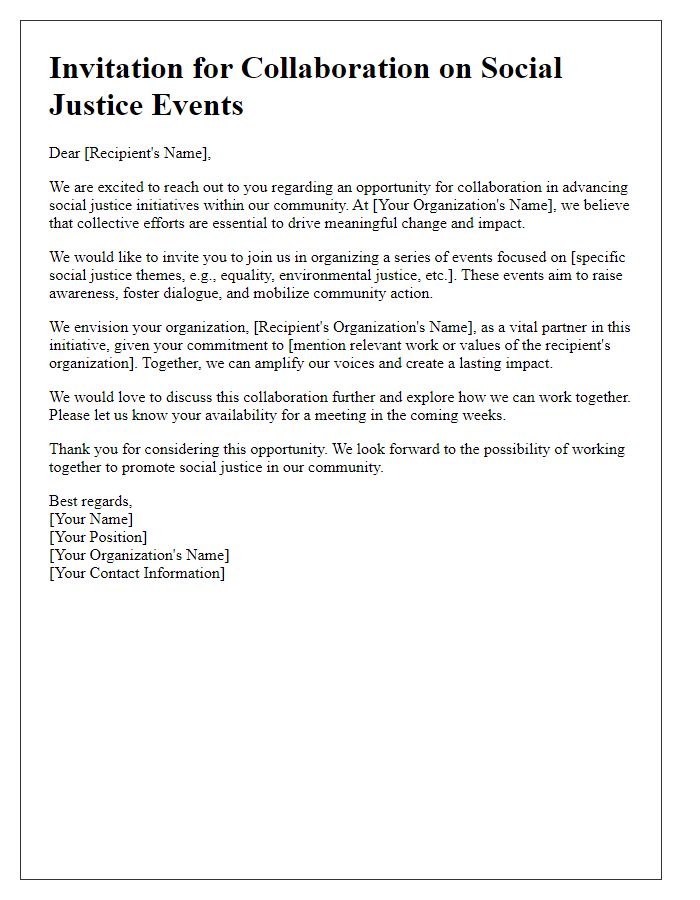 Letter template of invitation for collaboration on social justice events