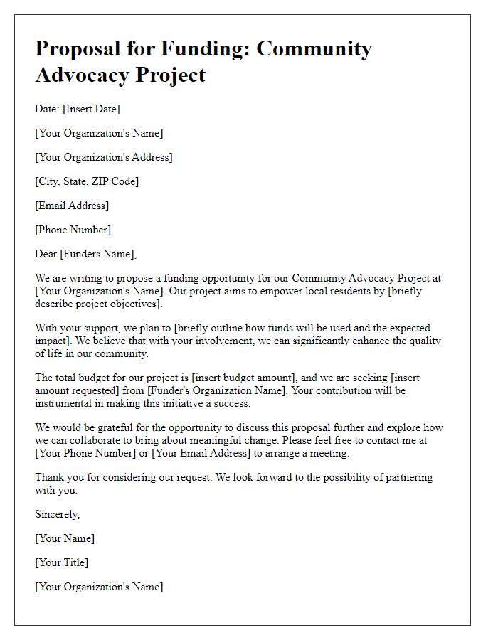 Letter template of proposal for funding a community advocacy project