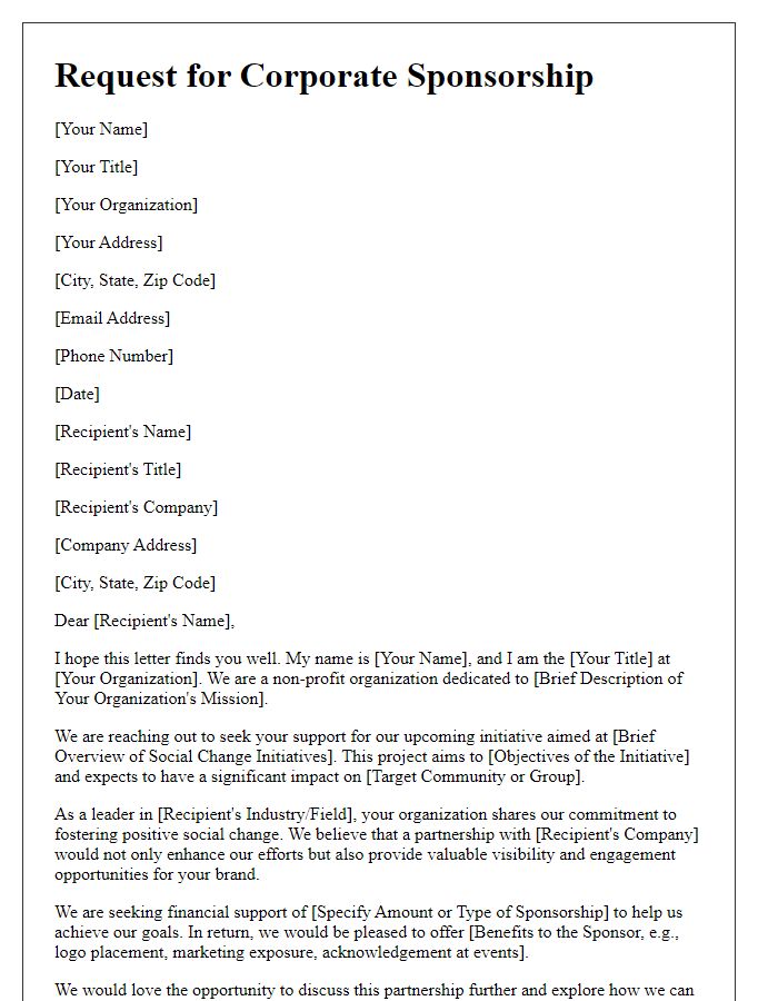 Letter template of request for corporate sponsorship for social change initiatives