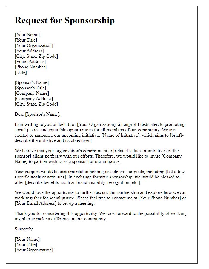 Letter template of request for sponsorship for a social justice initiative