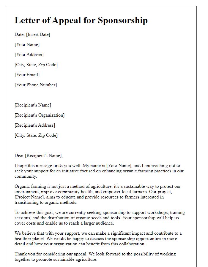 Letter template of appeal for sponsorship in organic farming development