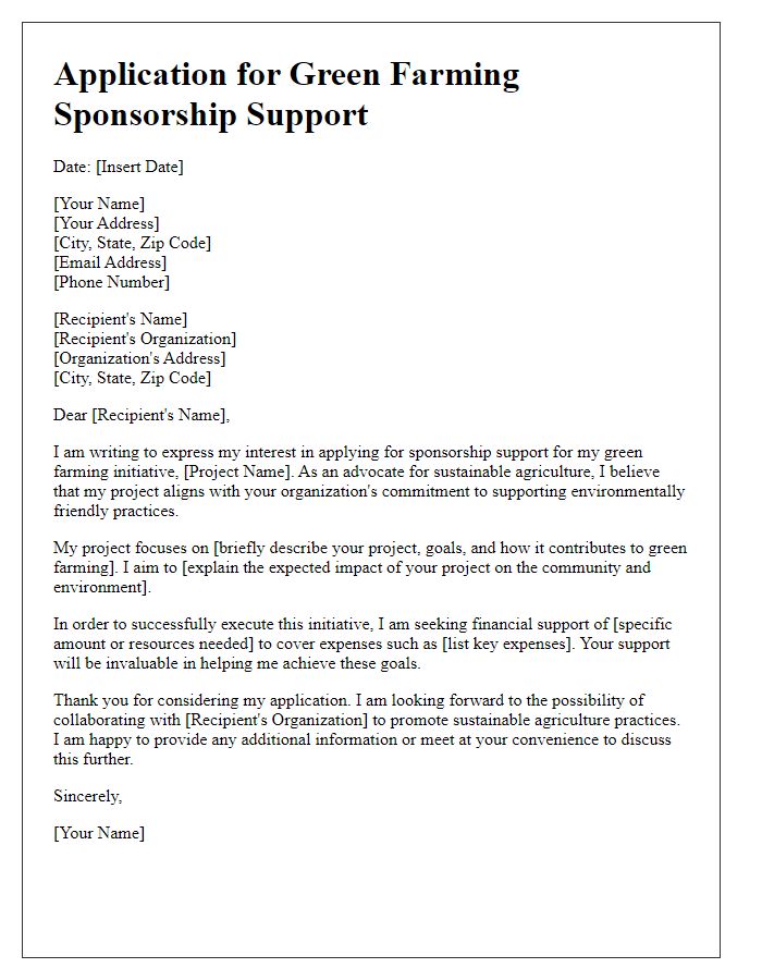 Letter template of application for green farming sponsorship support