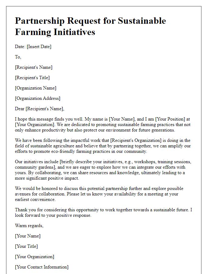 Letter template of partnership request for sustainable farming initiatives