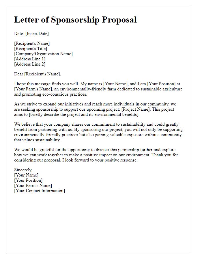 Letter template of pitch for environmentally-friendly farming sponsorship