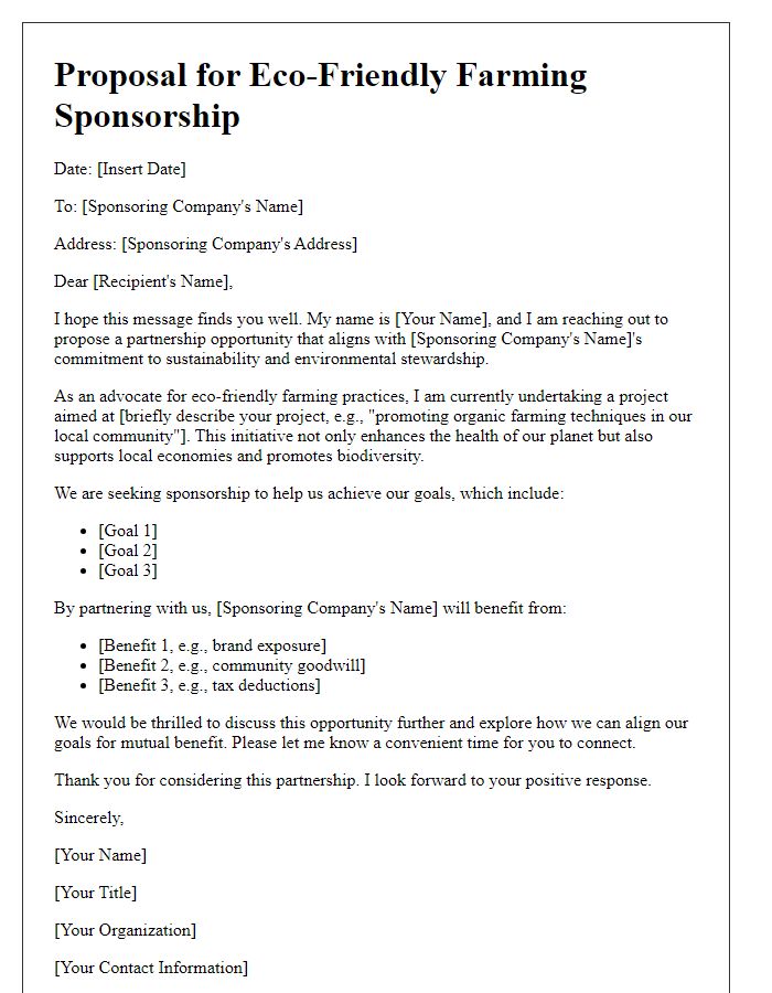 Letter template of proposal for eco-friendly farming sponsorship