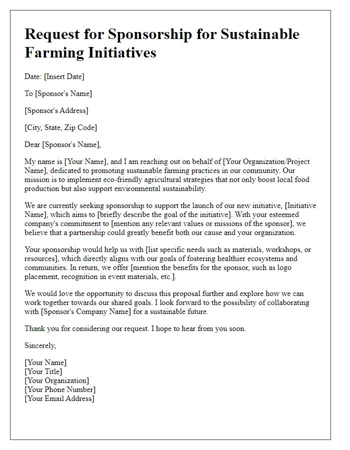 Letter template of request for sustainable farming sponsorship