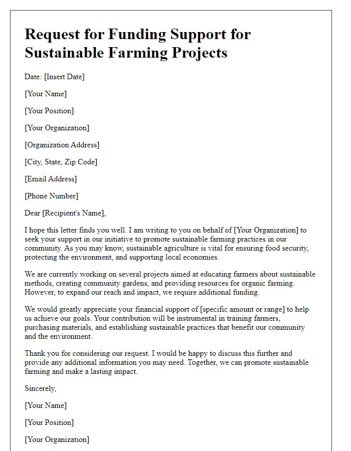 Letter template of solicitation for funding sustainable farming projects