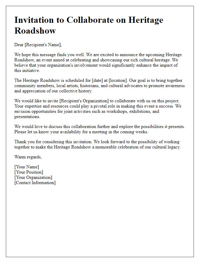 Letter template of collaboration invitation for heritage roadshow.