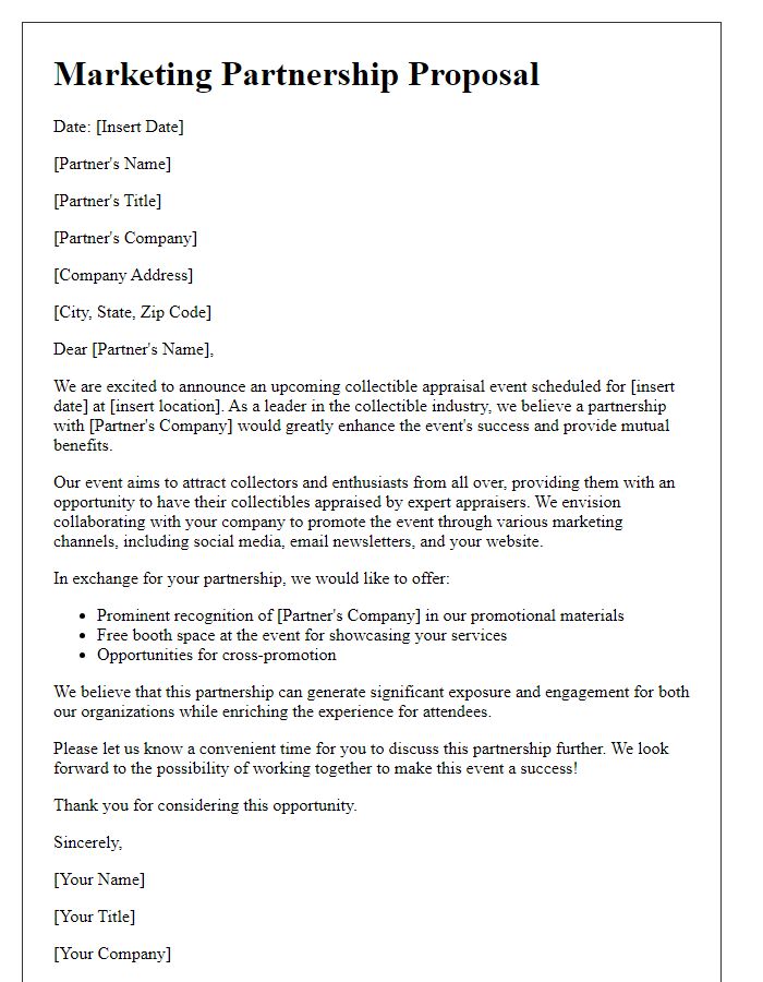 Letter template of marketing partnership for collectible appraisal event.