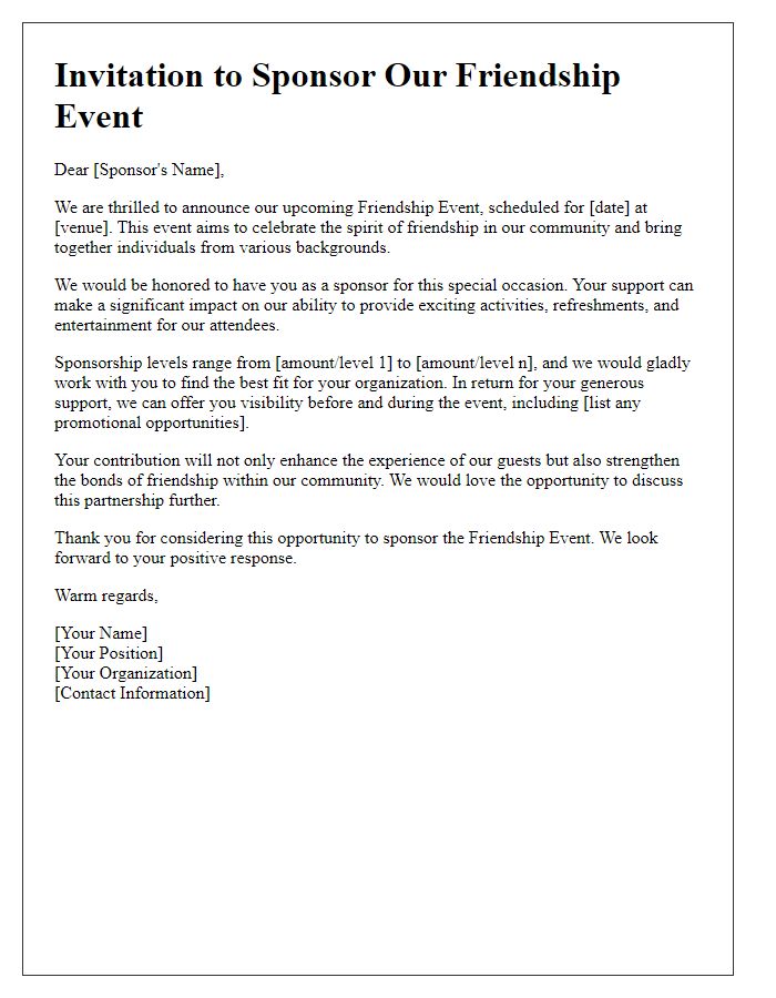 Letter template of invitation to sponsor a friendship event