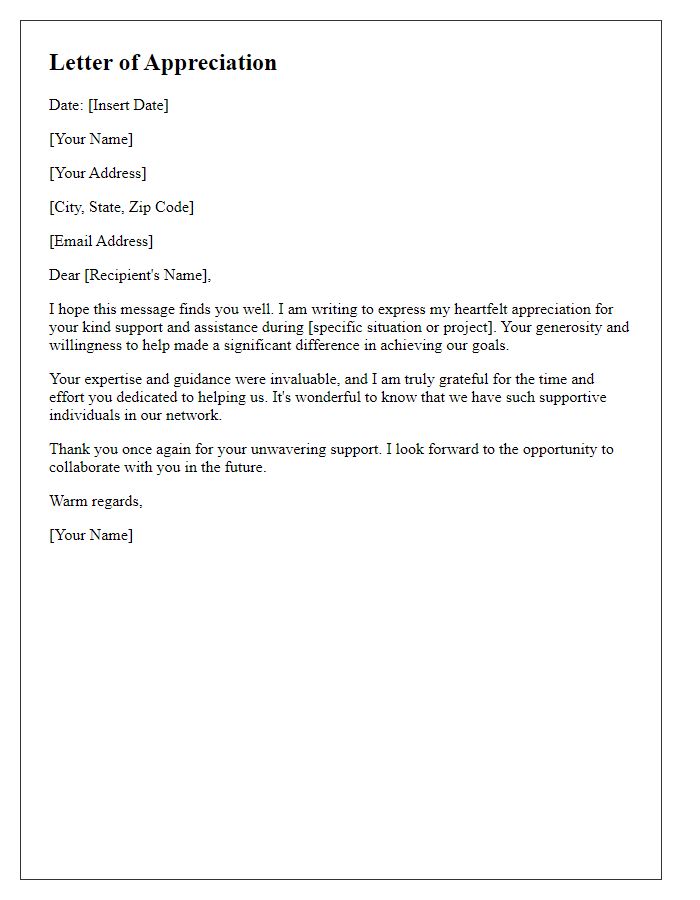 Letter template of appreciation for your kind support