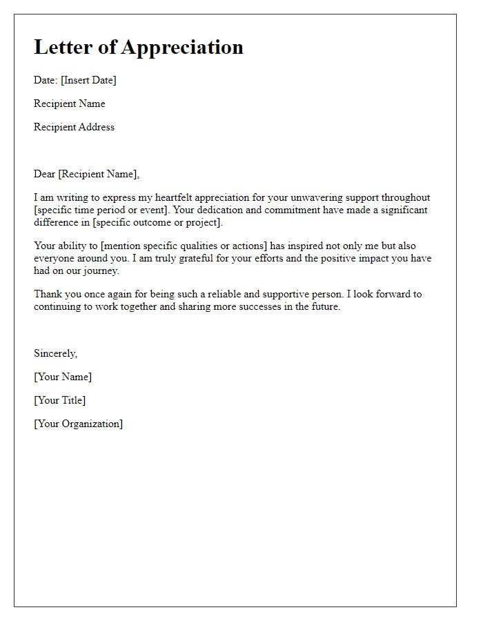 Letter template of appreciation for your unwavering support