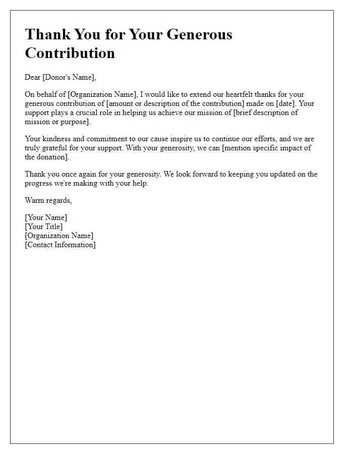 Letter template of thanks for your charitable contribution