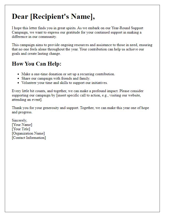 Letter template of Year-Round Support Campaign