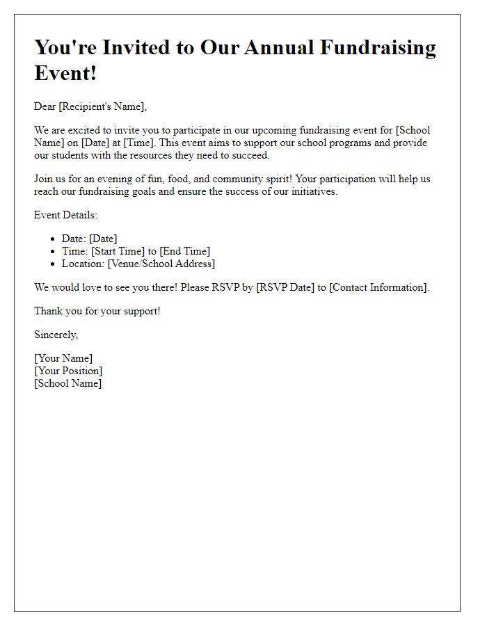 Letter template of school fundraising invitation for event participation