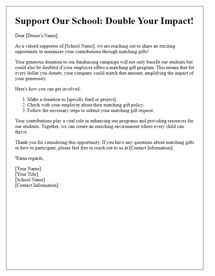 Letter template of school fundraising letter for matching gifts