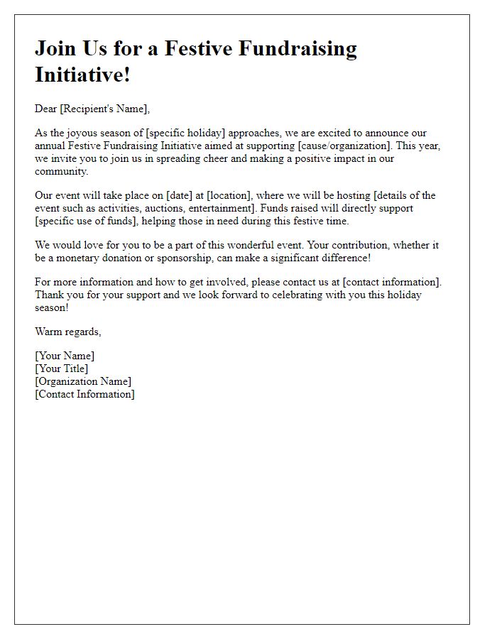 Letter template of festive fundraising initiative