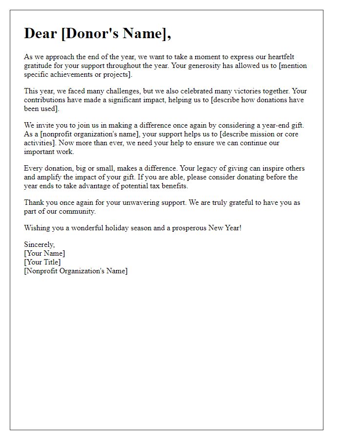 Letter template of year-end fundraising message