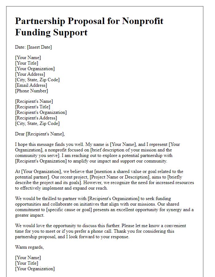 Letter template of partnership proposal for nonprofit funding support