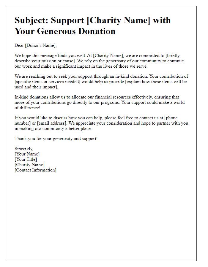 Letter template of in-kind donation appeal for local charity