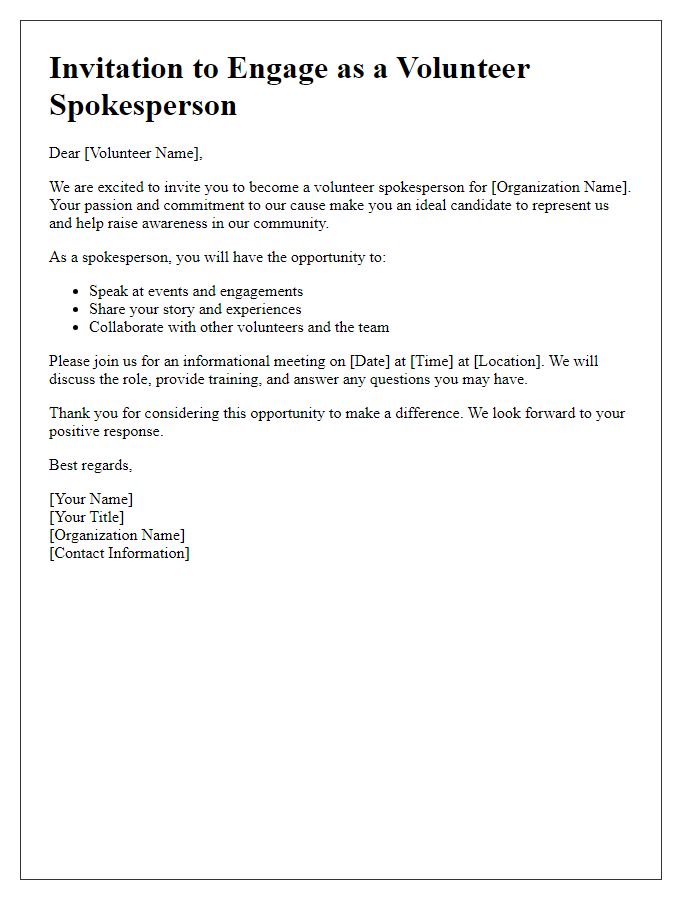 Letter template of volunteer spokesperson engagement invitation