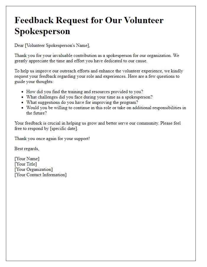 Letter template of volunteer spokesperson feedback request