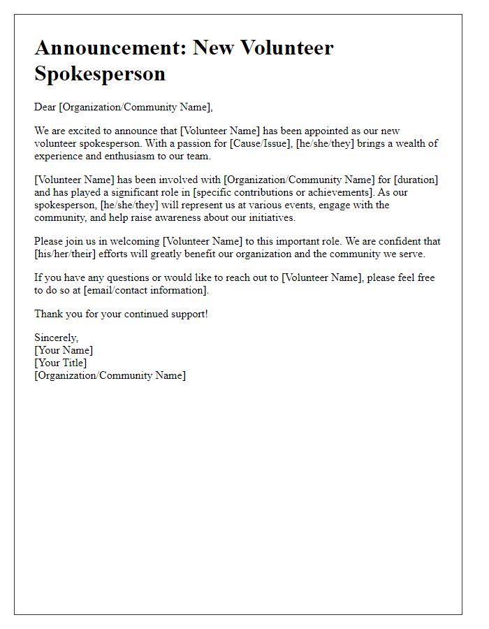 Letter template of volunteer spokesperson introduction announcement