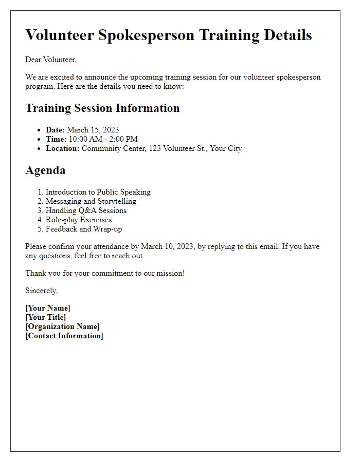 Letter template of volunteer spokesperson training details