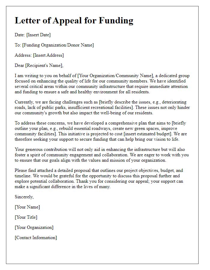 Letter template of appeal for funding to enhance community infrastructure