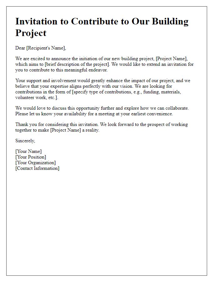 Letter template of invitation to contribute to our building project