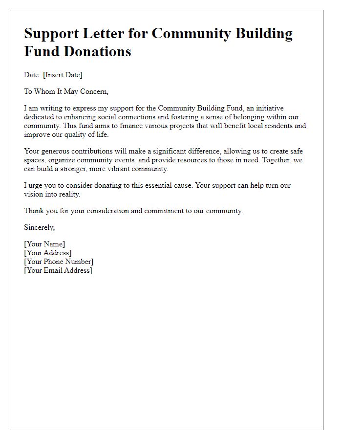 Letter template of support for community building fund donations