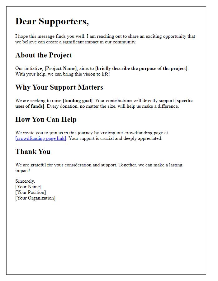 Letter template of a compelling request for crowdfunding contributions