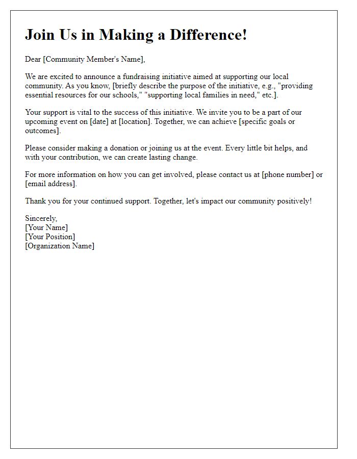 Letter template of an engaging fundraising initiative for community support