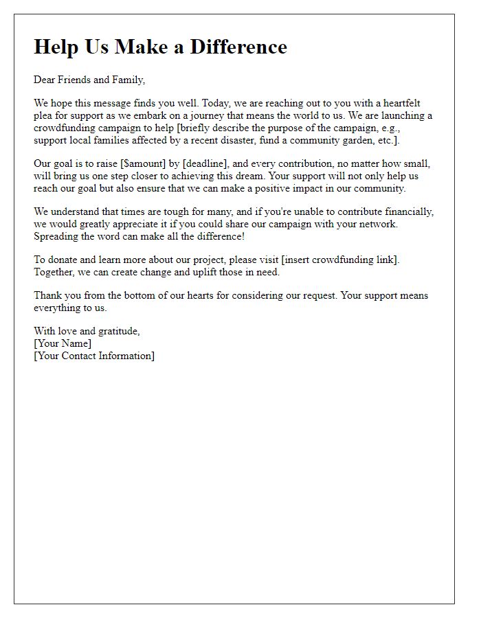 Letter template of a heartfelt crowdfunding campaign appeal