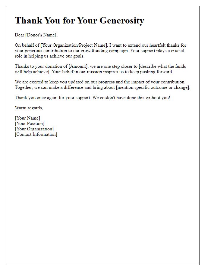 Letter template of a thank-you message for donors in a crowdfunding campaign