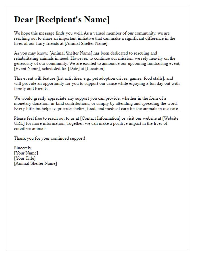 Letter template of community outreach for animal shelter fundraising