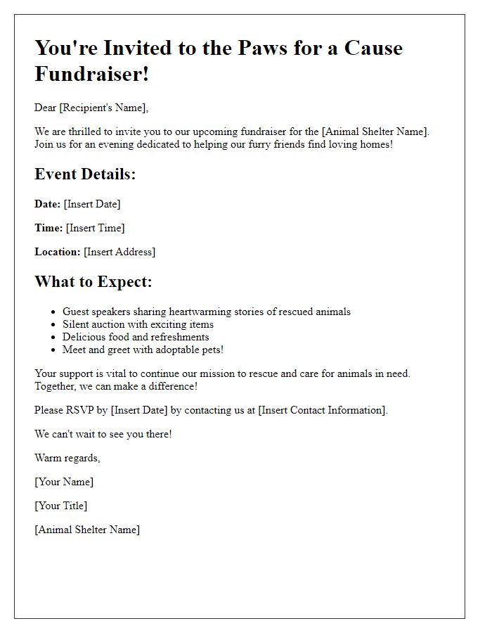 Letter template of special event invitation for animal shelter fundraiser