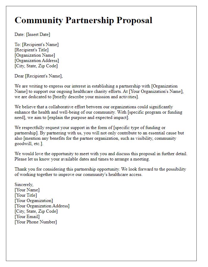 Letter template of community partnership for healthcare charity funding